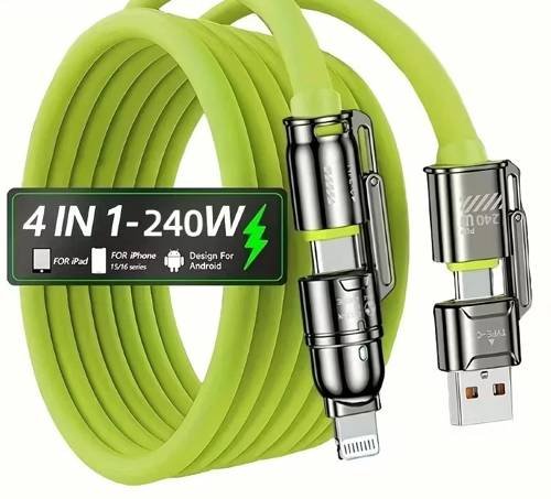 4 in 1 USB C USB A Charging Cable with LED Compatible with iPhone and Android