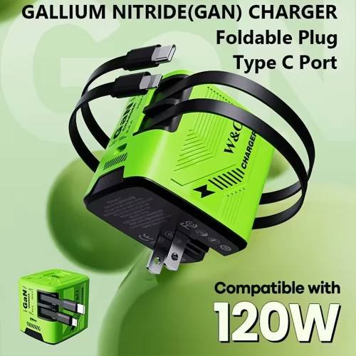 Fast!!! 120W DUAL USB-C  and Lighning Charger with Retractable Cable