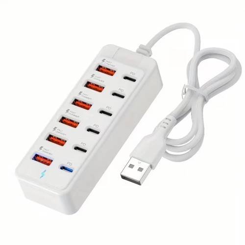 12-Port USB 66 W Fast Charging Station with 6×Type-C PD and 6×USB-A Ports. White