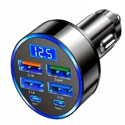 USB C Car Phone Charger Adapter 6 in 1 with Voltage Display