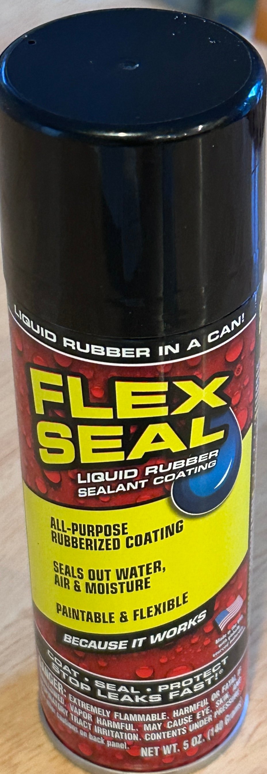 5 oz can of Black Flex Seal liquid rubber sealant spray.